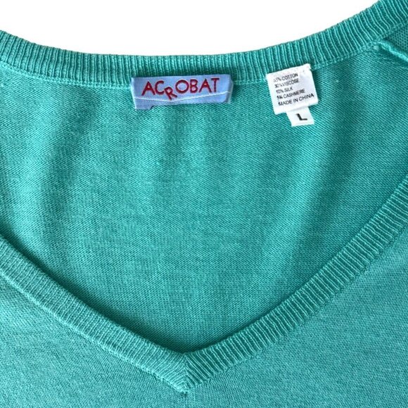 NWOT Acrobat  V-Neck Sweater Sz.L Turquoise Blue Asymmetrical Hem Relaxed Fit - Picture 7 of 11